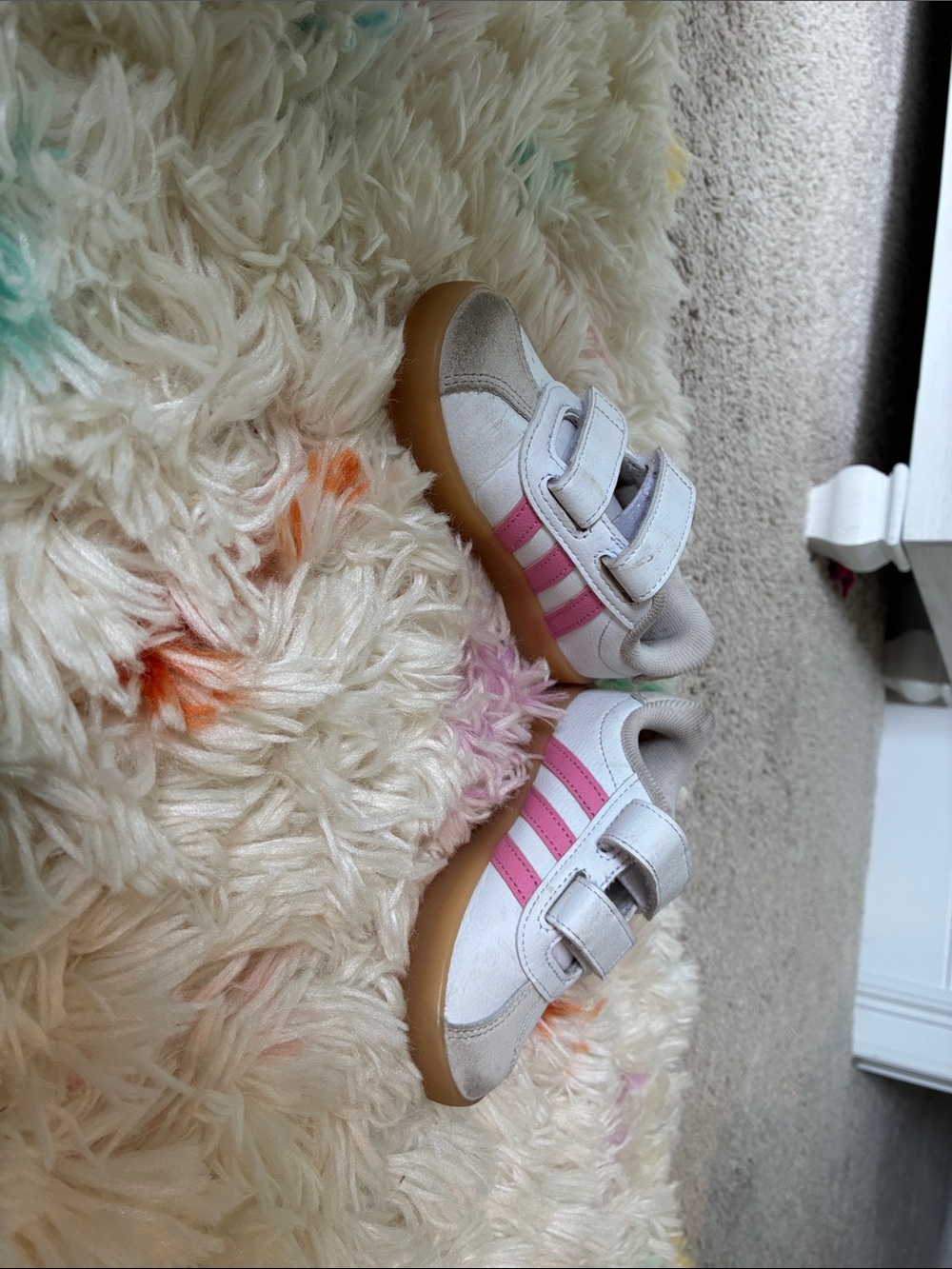 adidas Kids White and Pink Velcro Sneakers